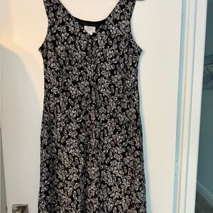 LOFT Black and White Patterned Midi Dress